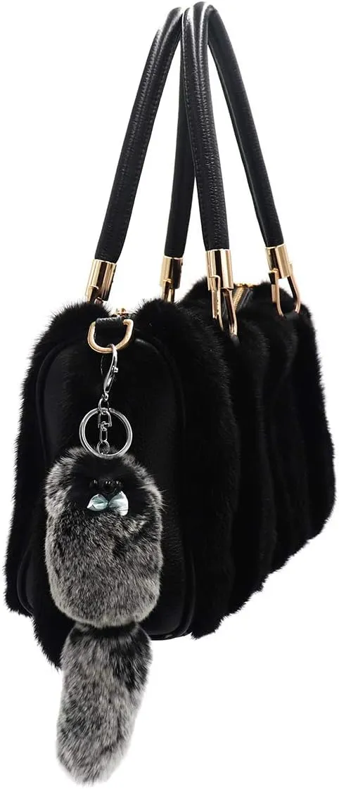 surell - Genuine Mink Fur Grape Bunch Fruit Keychain - Cute Veggie Bag Purse Charm - Healthy Food Pom Pon Gold Ring Fluffy