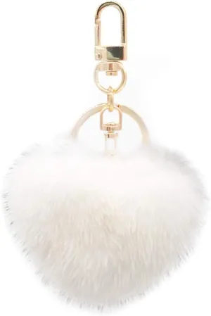surell Genuine Mink Fur Heart Pom-Pom Keychain - Cute Bag Purse Charm - Ring Fluffy Fur Ball - Fashion Gift (Cream)