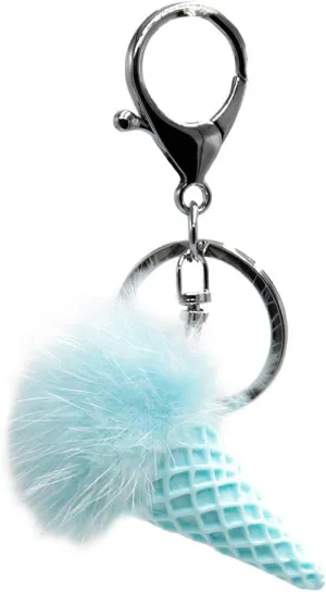 surell Genuine Mink Fur Ice Cream Cone Keychain - Bag Purse Charm - Gold Ring Fluffy Fur Ball - Fashion Gift