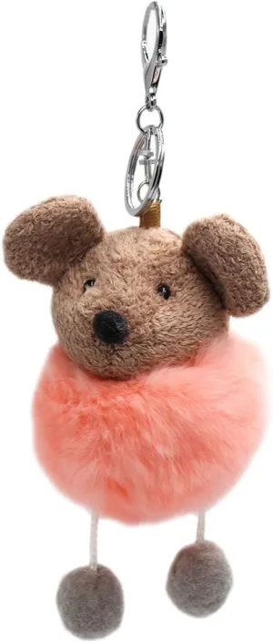 surell Real Rex Rabbit Fur Heart Keychain - Pom-Pom Bag Purse Charm - Fluffy Fur Ball with Gold Ring - Stylish Fashion Gift