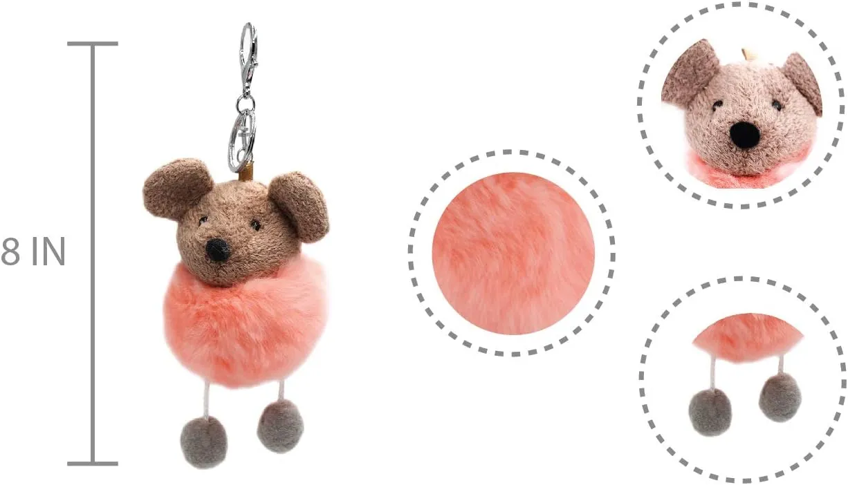 surell Real Rex Rabbit Fur Heart Keychain - Pom-Pom Bag Purse Charm - Fluffy Fur Ball with Gold Ring - Stylish Fashion Gift
