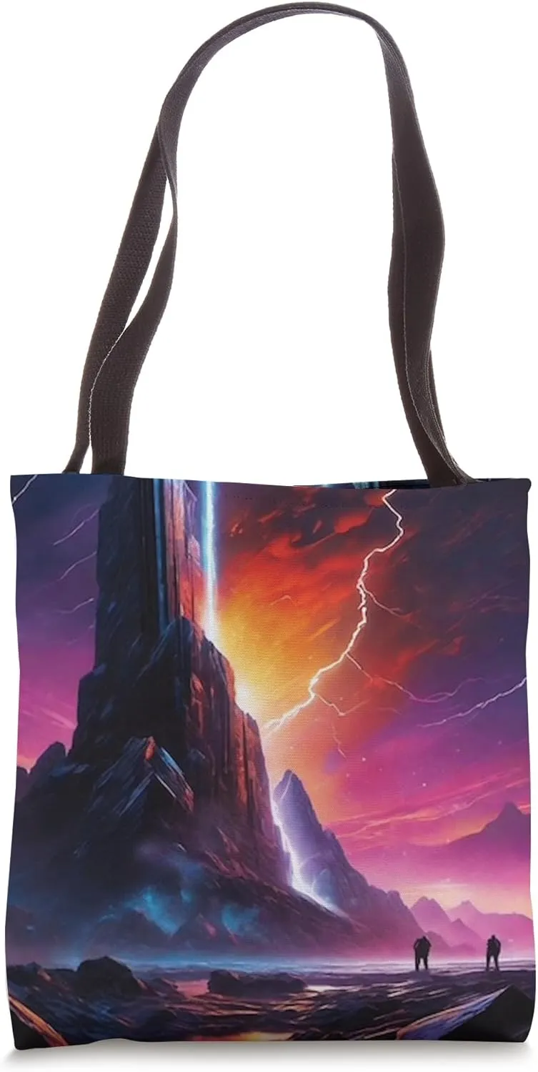 Surreal Alien Spire Space SciFi Psychedelic Lightning Print Tote Bag
