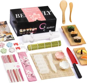 Sushi Making Kit, 27-In-1 Sushi Bazooka Roller Set, Includes Japanese Sashimi Sushi Bamboo Serving Geta Plate,Sushi Knife And More, Diy Sushi Gift - Perfect For Beginners