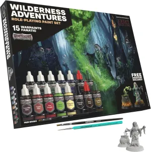 The Army Painter Wilderness Adventures DnD Acrylic Paint Combo Set - 15 Warpaints for Models & Miniatures, Acrylic Warpaints, Quickshade Washes, Metallic Paints & 2 Plastic Miniatures