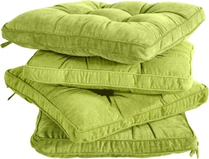 Tiita Dining Chair Seat Cushions 18x18 Inch Office Chair Pads Square Floor Pillows Pad for Outdoor Kitchen Dining Chairs with Ties Set of 4 (Green)