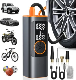Tire Inflator Portable Air Compressor, Cordless 150PSI Fast Air Pump with Tire Pressure Gauge, 12V Car Power Adapter, Auto-Shuts Off Tire Pump with LED for Car,Motorcycle, Bike, Ball