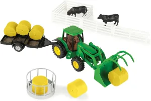 TOMY John Deere Haying Farm Playset - 1:32 Scale - Includes Tractor, Trailer, Farm Animals, and More - John Deere Tractor Toys and Farm Toys - 21 Count - Ages 3 Years and Up