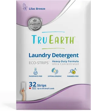 Tru Earth Platinum Heavy Duty Laundry Detergent Sheets - Up to 64 Loads (32 Sheets), Lilac Breeze Scent - Ultra-Concentrated, Eco-Friendly, Hypoallergenic Formula