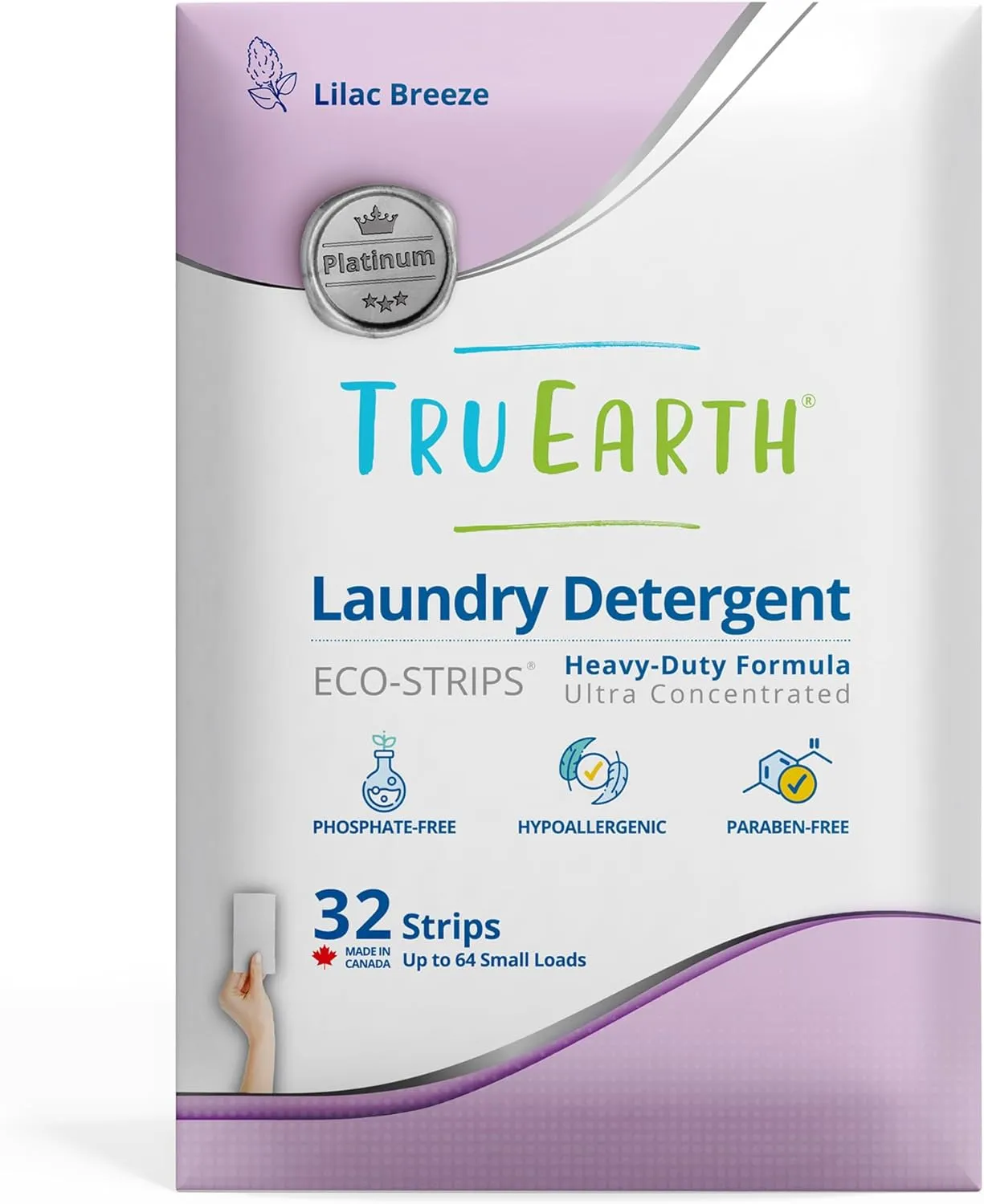Tru Earth Platinum Heavy Duty Laundry Detergent Sheets - Up to 64 Loads (32 Sheets), Lilac Breeze Scent - Ultra-Concentrated, Eco-Friendly, Hypoallergenic Formula