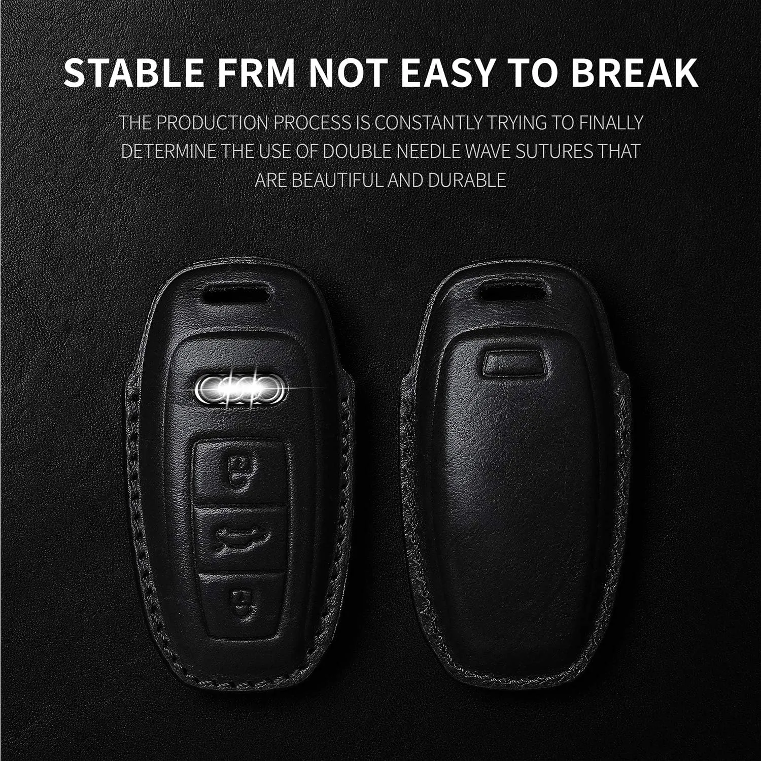 Tukellen for Audi Key Fob Cover Leather with Keychain,Leather Key Case Protector Compatible with 2019 2020 2021 2022 A3 A6 A7 E-Tron A8 Q8 Keyless Smart Key Fob-Black