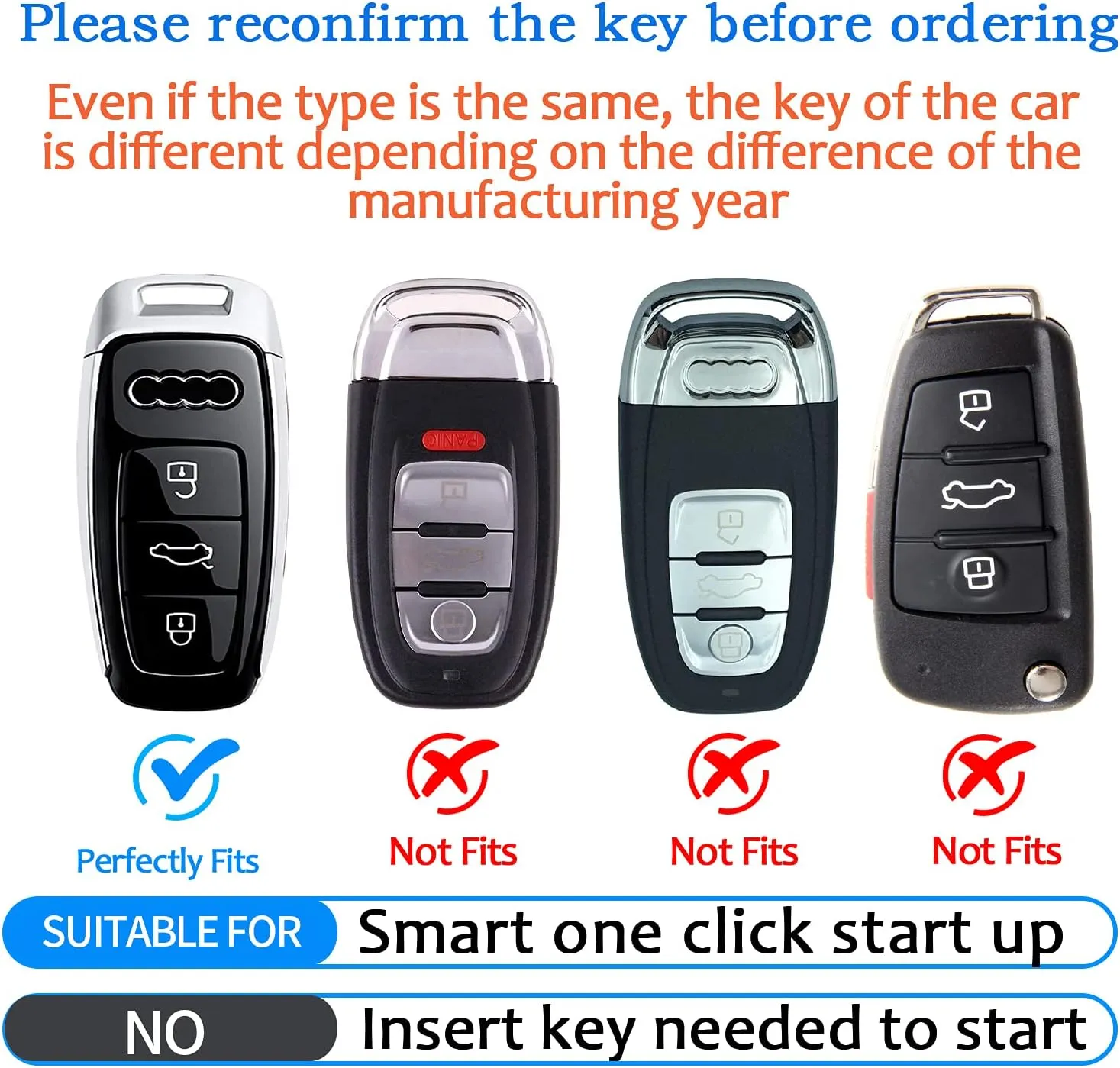 Tukellen for Audi Key Fob Cover Leather with Keychain,Leather Key Case Protector Compatible with 2019 2020 2021 2022 A3 A6 A7 E-Tron A8 Q8 Keyless Smart Key Fob-Black
