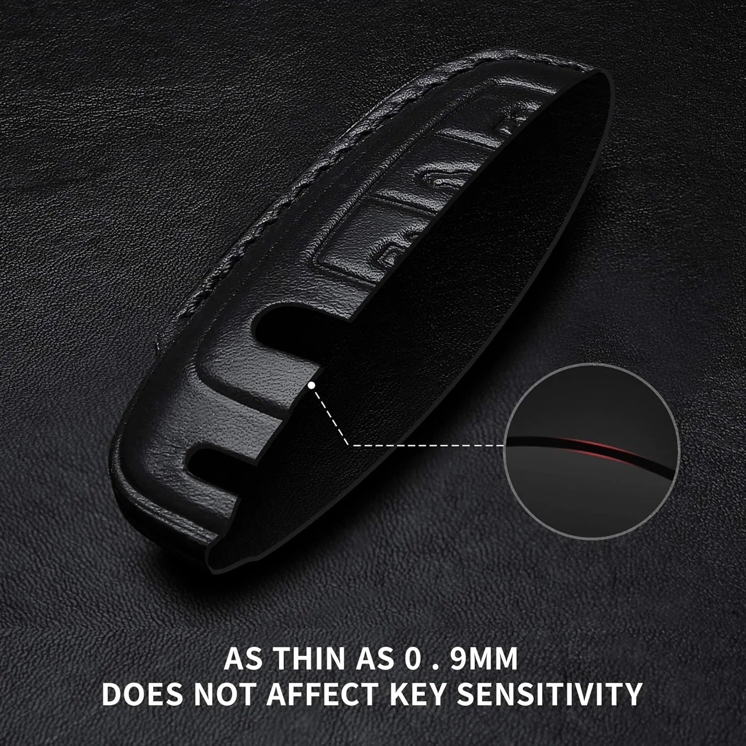 Tukellen for Audi Key Fob Cover Leather with Keychain,Leather Key Case Protector Compatible with 2019 2020 2021 2022 A3 A6 A7 E-Tron A8 Q8 Keyless Smart Key Fob-Black