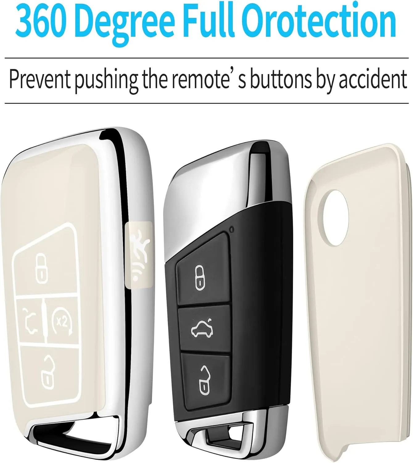 Tukellen Volkswagen Key Fob Cover - Premium Soft TPU Full Protection Case for VW Tiguan Atlas Jetta Passat Golf Alltrack Smart Keyless Remote (White)
