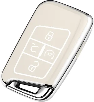 Tukellen Volkswagen Key Fob Cover - Premium Soft TPU Full Protection Case for VW Tiguan Atlas Jetta Passat Golf Alltrack Smart Keyless Remote (White)