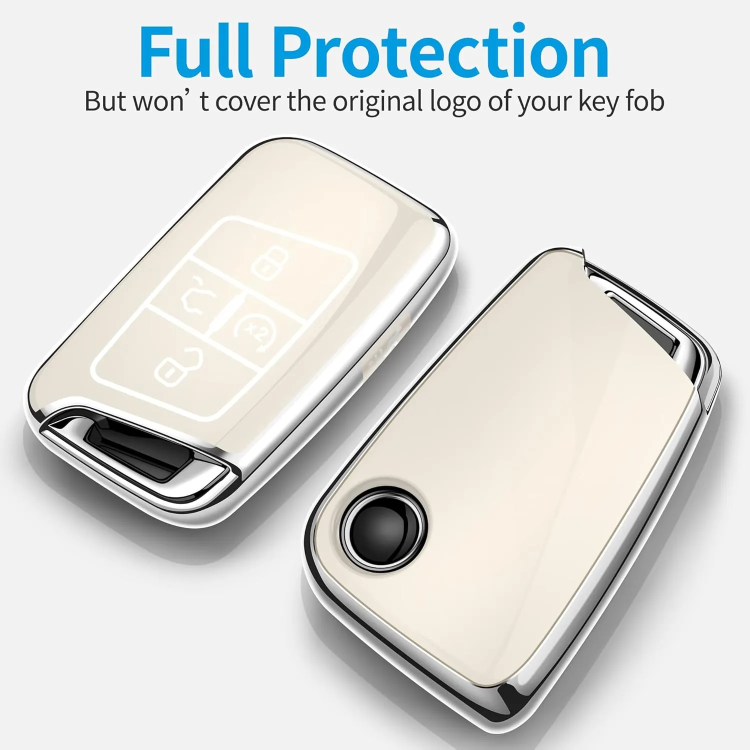 Tukellen Volkswagen Key Fob Cover - Premium Soft TPU Full Protection Case for VW Tiguan Atlas Jetta Passat Golf Alltrack Smart Keyless Remote (White)