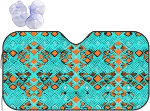 Turquoise Wonders Print Windshield Foldable Sun Shade for Car Front Window Block Heat and Rays Sun Visor Protection