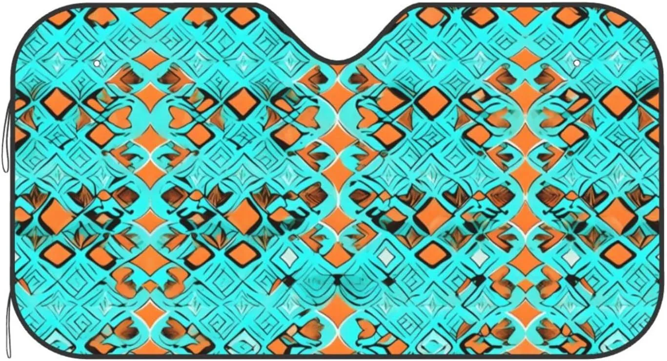 Turquoise Wonders Print Windshield Foldable Sun Shade for Car Front Window Block Heat and Rays Sun Visor Protection