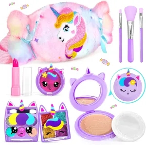 ULOVEME Kids Real Makeup Kit for Little Girls - Real, Non Toxic, Washable Make Up Toy - Umicorn Toys Gift for 3 4 5 6 7 8 9 10 12 Years Old Girls Birthday (Candy Shaped Rainbow Purse)