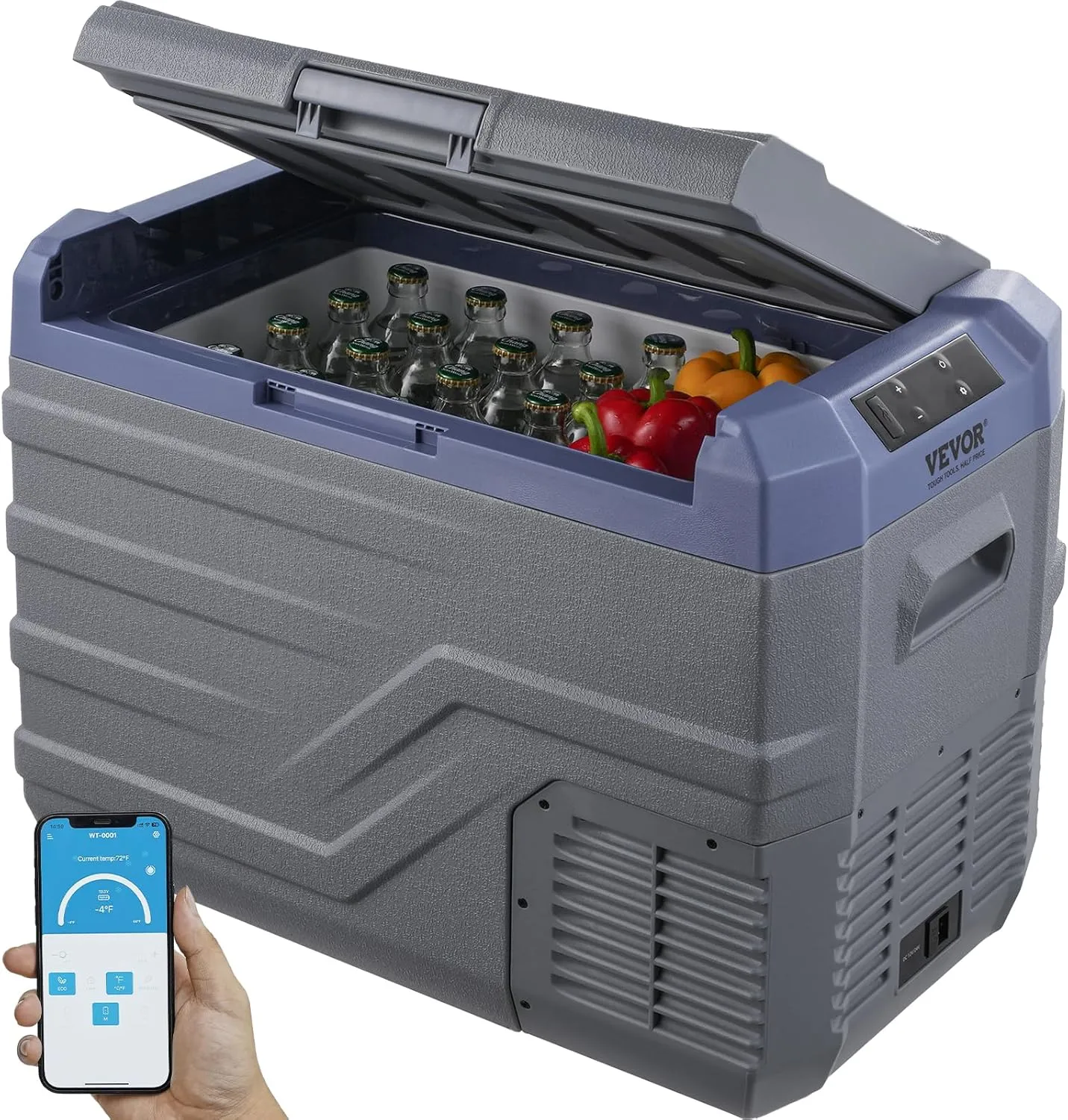 VEVOR Car Refrigerator, 12 Volt Car Refrigerator Fridge, 37 L Single Zone Portable Freezer with Built-in Light, -4℉-68℉, 12/24V DC and 100-240V AC Compressor Cooler for Outdoor, Camping, RV
