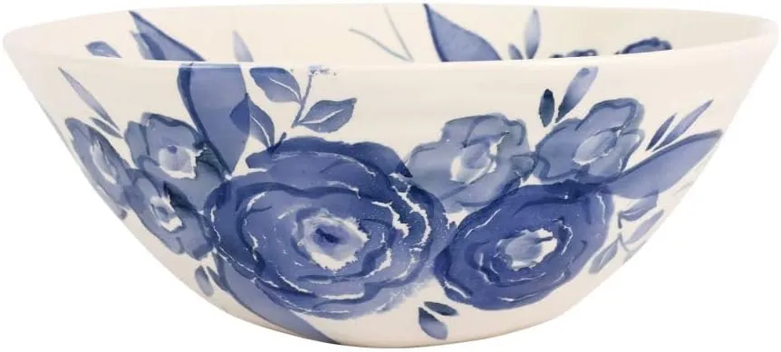 Vietri Camellia Deep Serving Bowl Handcrafted Ceramic Italian Dinnerware Food Server Dish - 12.5 Inch Blue White