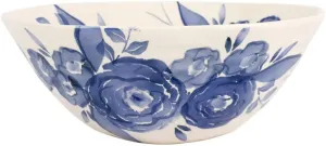 Vietri Camellia Deep Serving Bowl Handcrafted Ceramic Italian Dinnerware Food Server Dish - 12.5 Inch Blue White
