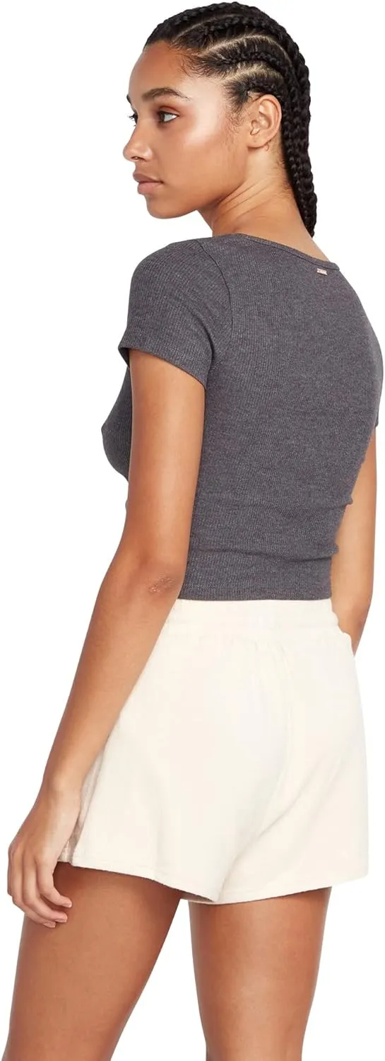 Volcom Women's Lived in Lounge Rib Short Sleeve V Neck Top