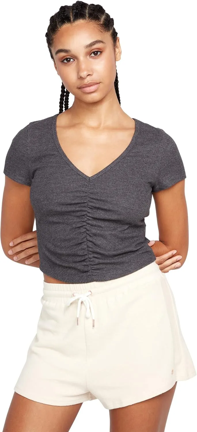 Volcom Women's Lived in Lounge Rib Short Sleeve V Neck Top