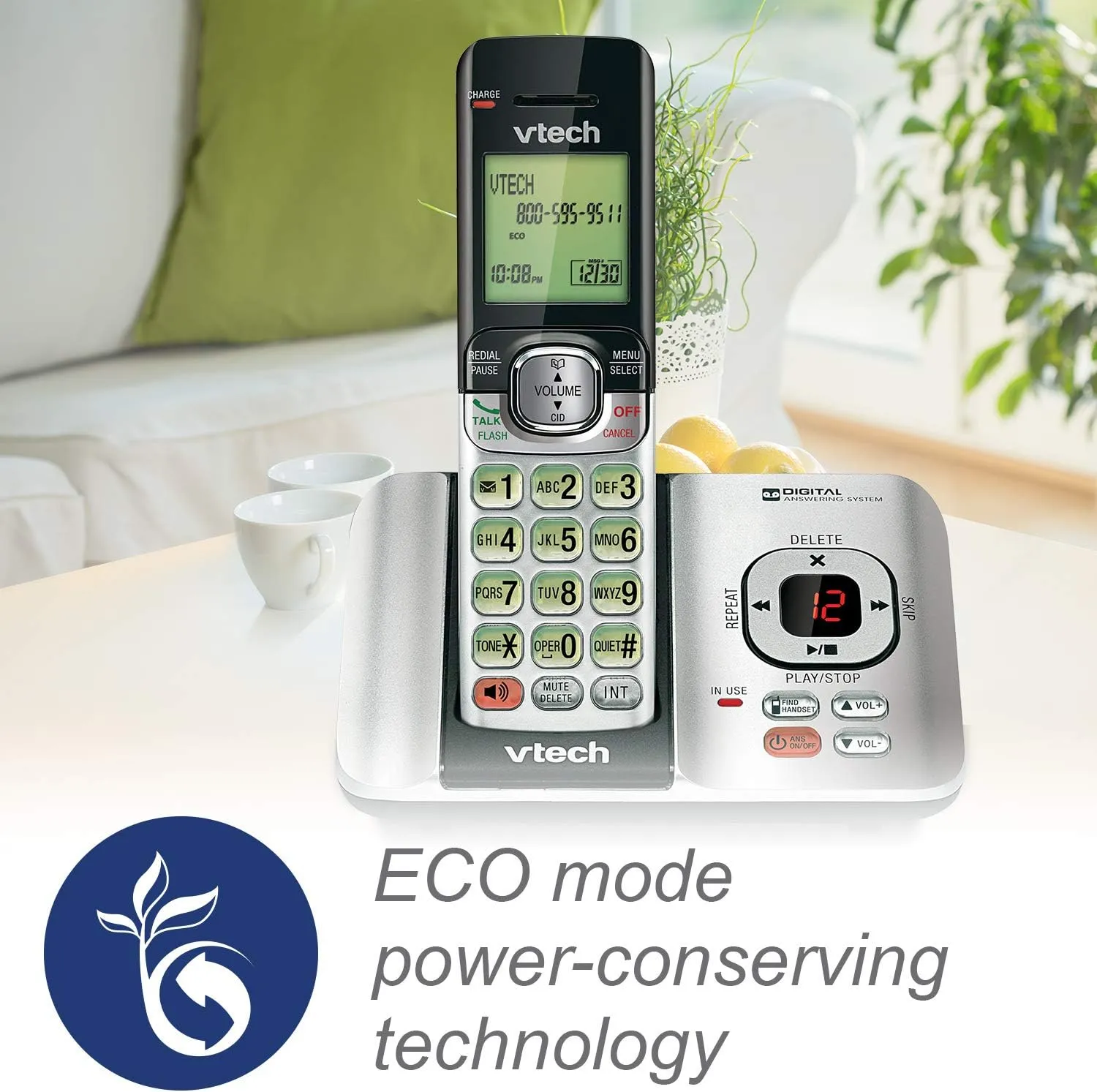 VTech CS6529-4B 4-Handset DECT 6.0 Cordless Phone with Answering System and Caller ID, Expandable up to 5 Handsets, Wall-Mountable, Blue/Green/Red/Silver