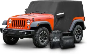 Waterproof Car Cab Cover Compatible for Jeep Wrangler All Submodels 2-Doors 1987-2022 All Weather 6 Layers Half Car Cover with Storage Bag