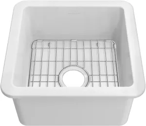 Whitehaus Collection Undermount/Drop-in Fireclay Kitchen Sinks, Stainless Steel Grid Included (White, 18 Inch)