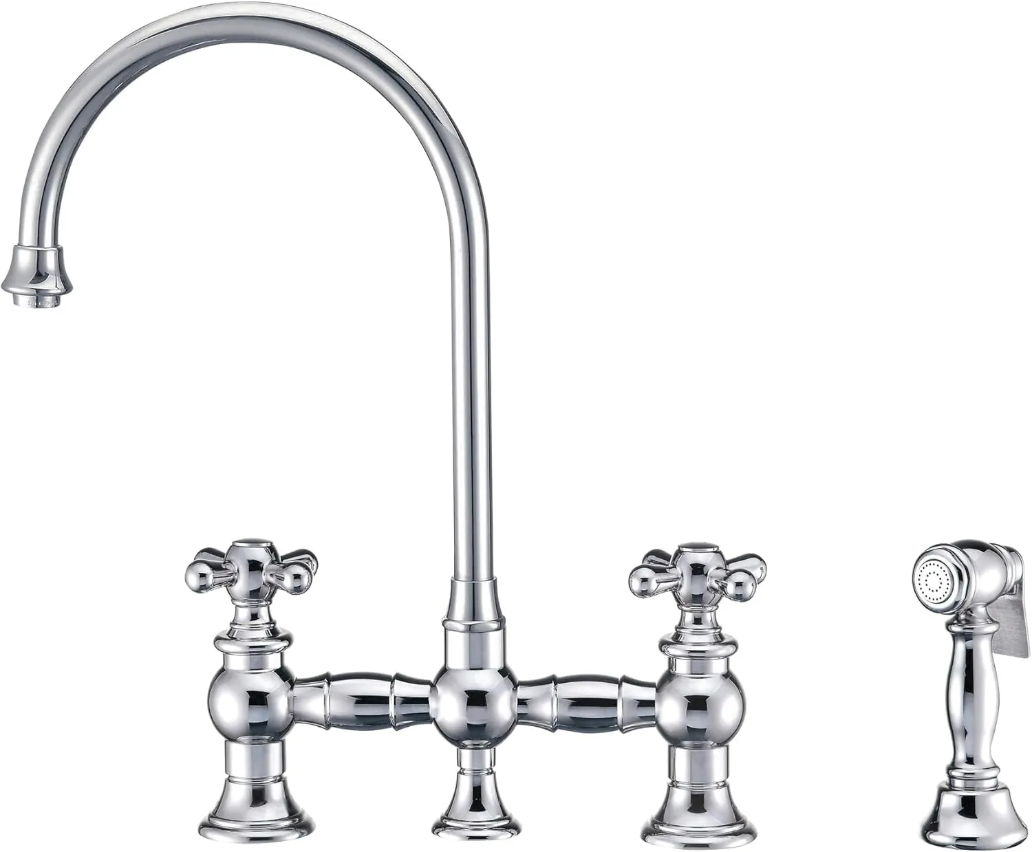 Whitehaus Kitchen Faucet; Brass Construction, Gooseneck, Cross Handles, Side Spray; Polished Chrome