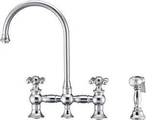 Whitehaus Kitchen Faucet; Brass Construction, Gooseneck, Cross Handles, Side Spray; Polished Chrome