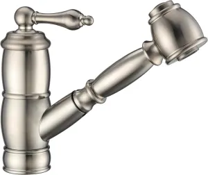 Whitehaus Kitchen Faucet; Brass Construction, Swivel Spout, Pull-Out Spray Head; Brushed Nickel