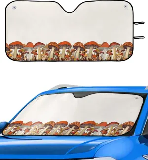 Wild Mushroom Car Windshield Sun Shade,Portable Truck Sunshade Visor Cover Auto Vehicle Front Window UV Block Screen Cover Protection for Windshield,Forest Cartoon Rustic Fall Leaves Wonder-land Large