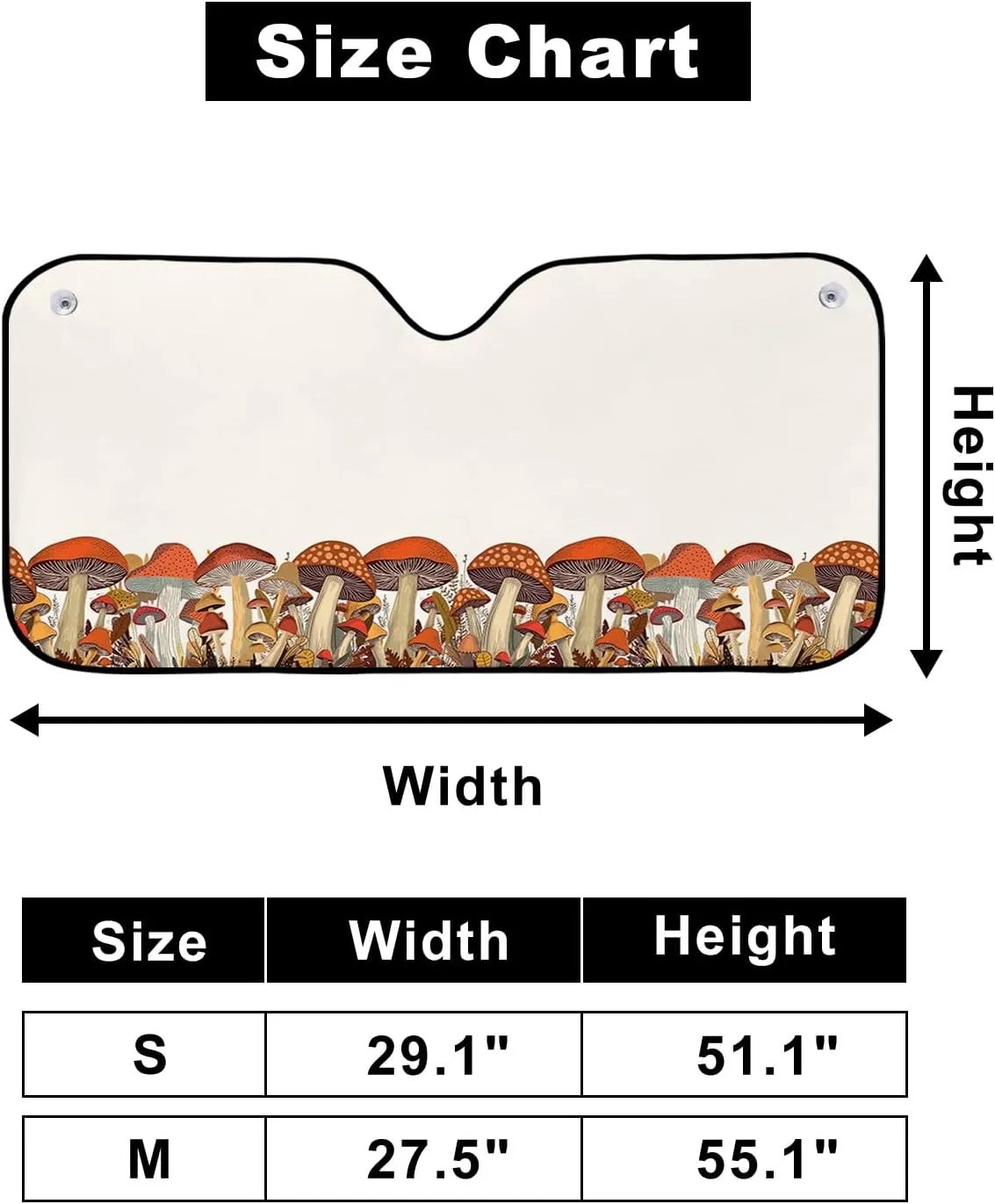 Wild Mushroom Car Windshield Sun Shade,Portable Truck Sunshade Visor Cover Auto Vehicle Front Window UV Block Screen Cover Protection for Windshield,Forest Cartoon Rustic Fall Leaves Wonder-land Large
