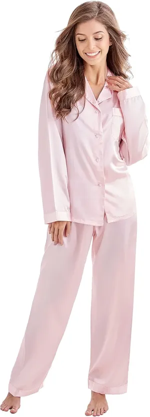 Women's Classic Satin Pajama Set Sleepwear Loungewear