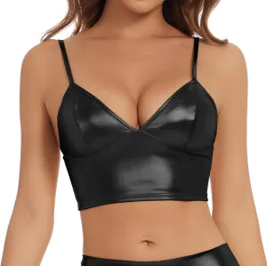 Women's Metallic Crop Tops Shiny V-Neck Tube Bra for Dancing, Raves, Festivals, Costumes