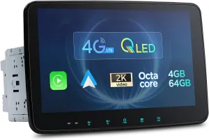 XTRONS 10.1 Inch Double Din Rotatable Android 13 Car Stereo Radio, Octa Core 4GB 64GB, QLED Touch Screen GPS Navigation Head Unit Support DSP, Car Play Android Auto 4G LTE