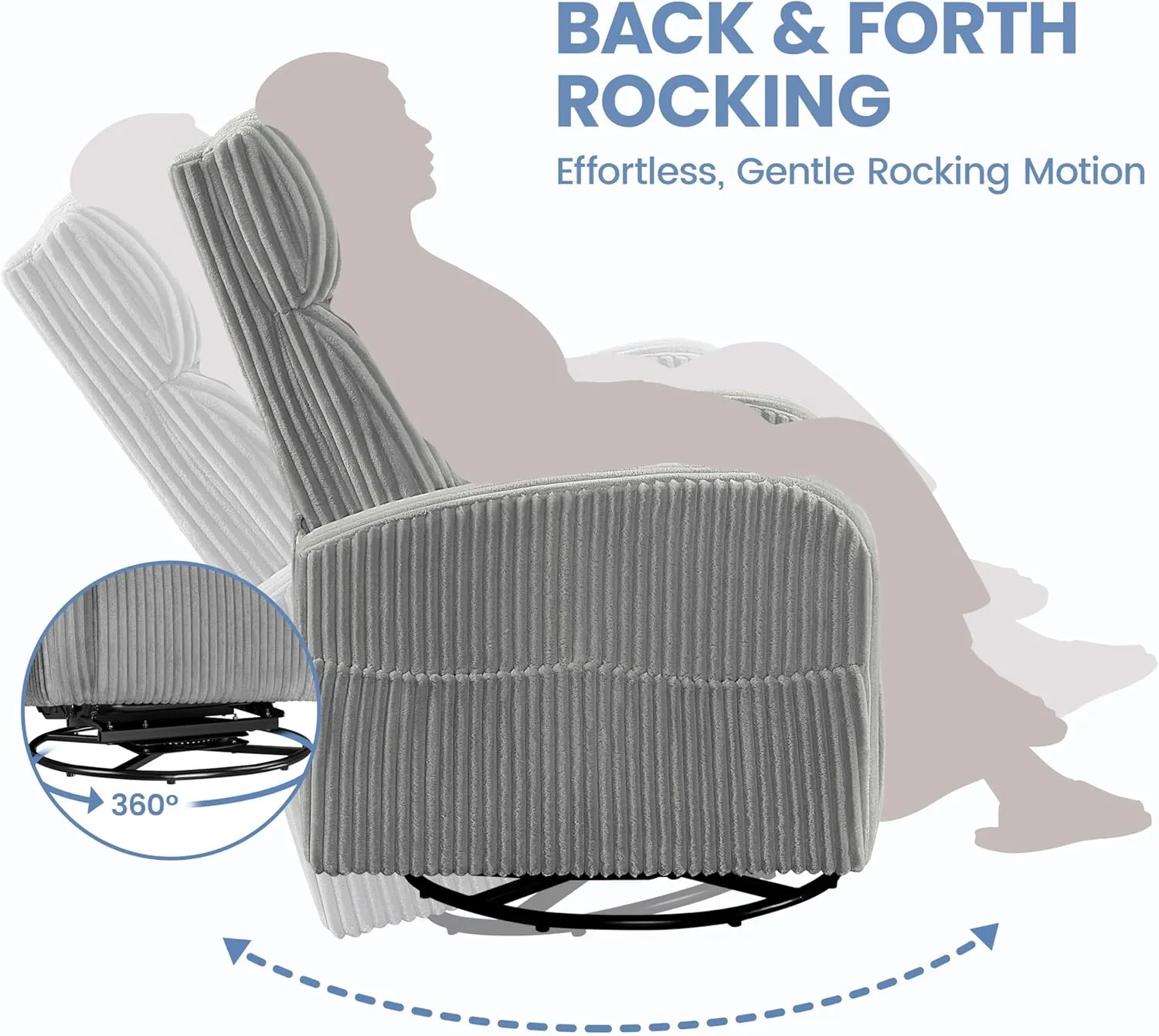 Yaheetech 360° Swivel Glider Chair for Nursery, Rocking Chair Nursing Chair with Side Pockets, Corduroy Glider for Living Room with High Back Light Gray