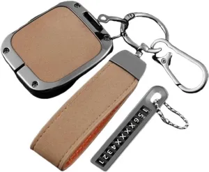 Zinc Alloy Leather Car Smart Remote Key Fob Case Cover Shell Bag Compatible For Extremely Krypton 001 ZEEKR NFC Card Keychain Accessories(A brown 03)