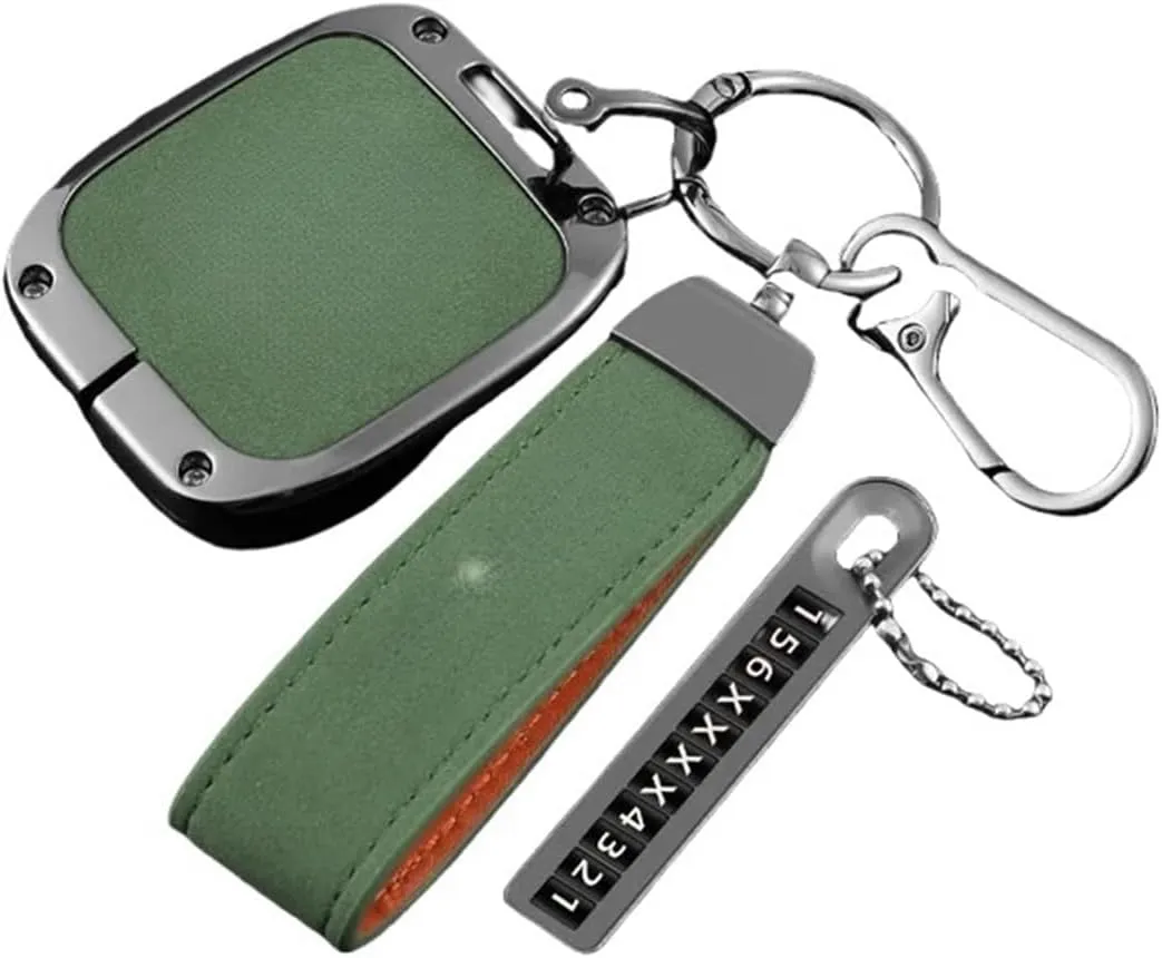 Zinc Alloy Leather Car Smart Remote Key Fob Case Cover Shell Bag Compatible For Extremely Krypton 001 ZEEKR NFC Card Keychain Accessories(B brwon 02)