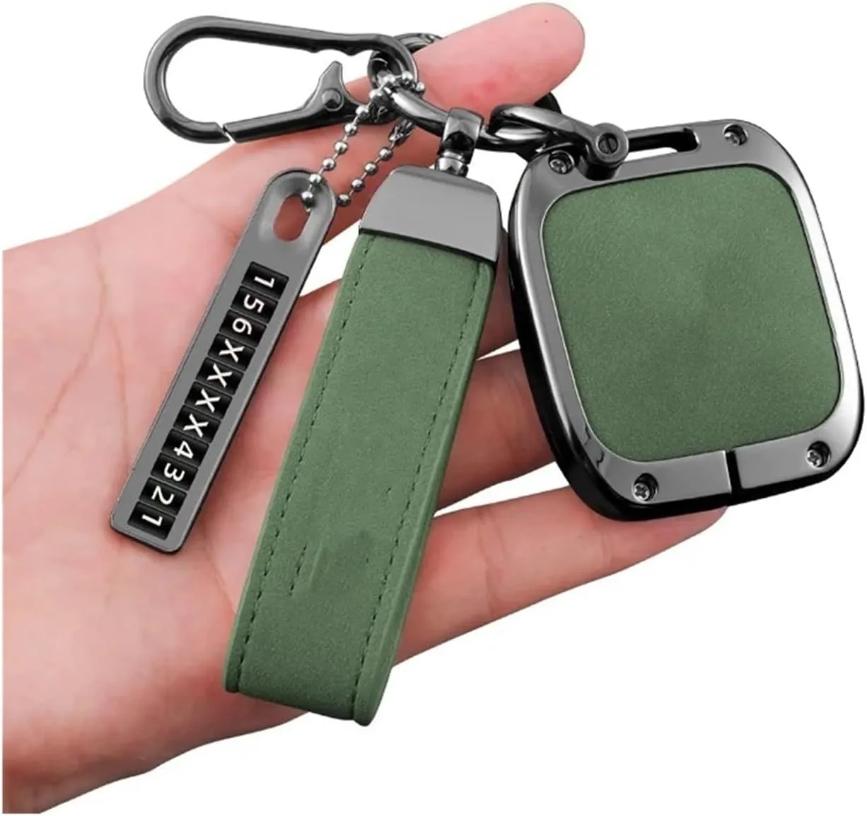 Zinc Alloy Leather Car Smart Remote Key Fob Case Cover Shell Bag Compatible For Extremely Krypton 001 ZEEKR NFC Card Keychain Accessories(B brwon 02)