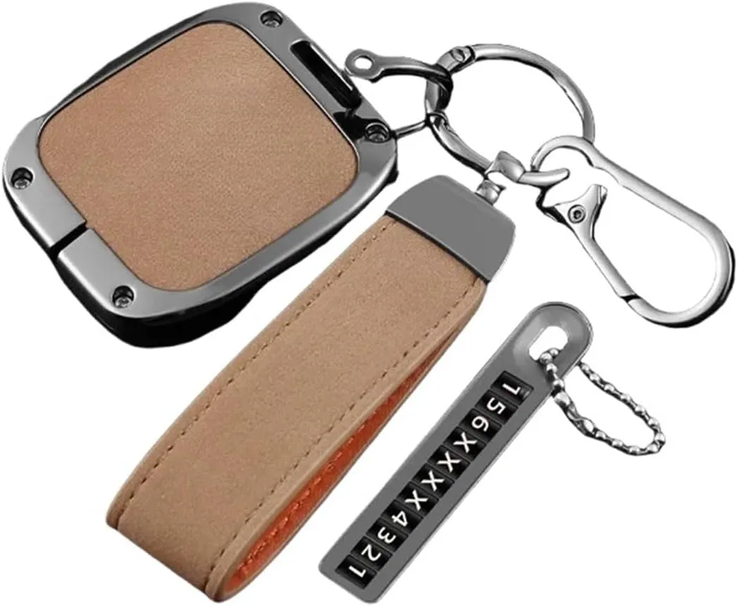 Zinc Alloy Leather Car Smart Remote Key Fob Case Cover Shell Bag Compatible For Extremely Krypton 001 ZEEKR NFC Card Keychain Accessories(B brwon 02)