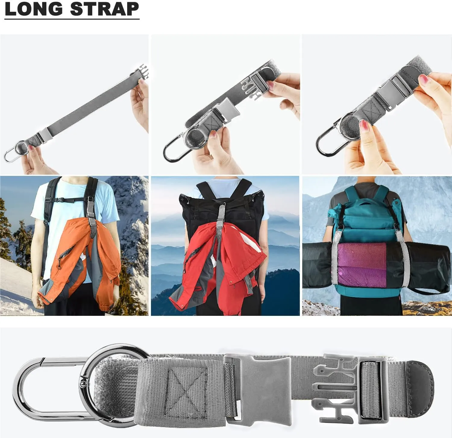 ZINZ Elastic Jacket Gripper Travel Strap with D-Ring Hooks and Buckle, Suitcase Straps Belts Travel Accessories, Makes Your Hands Free