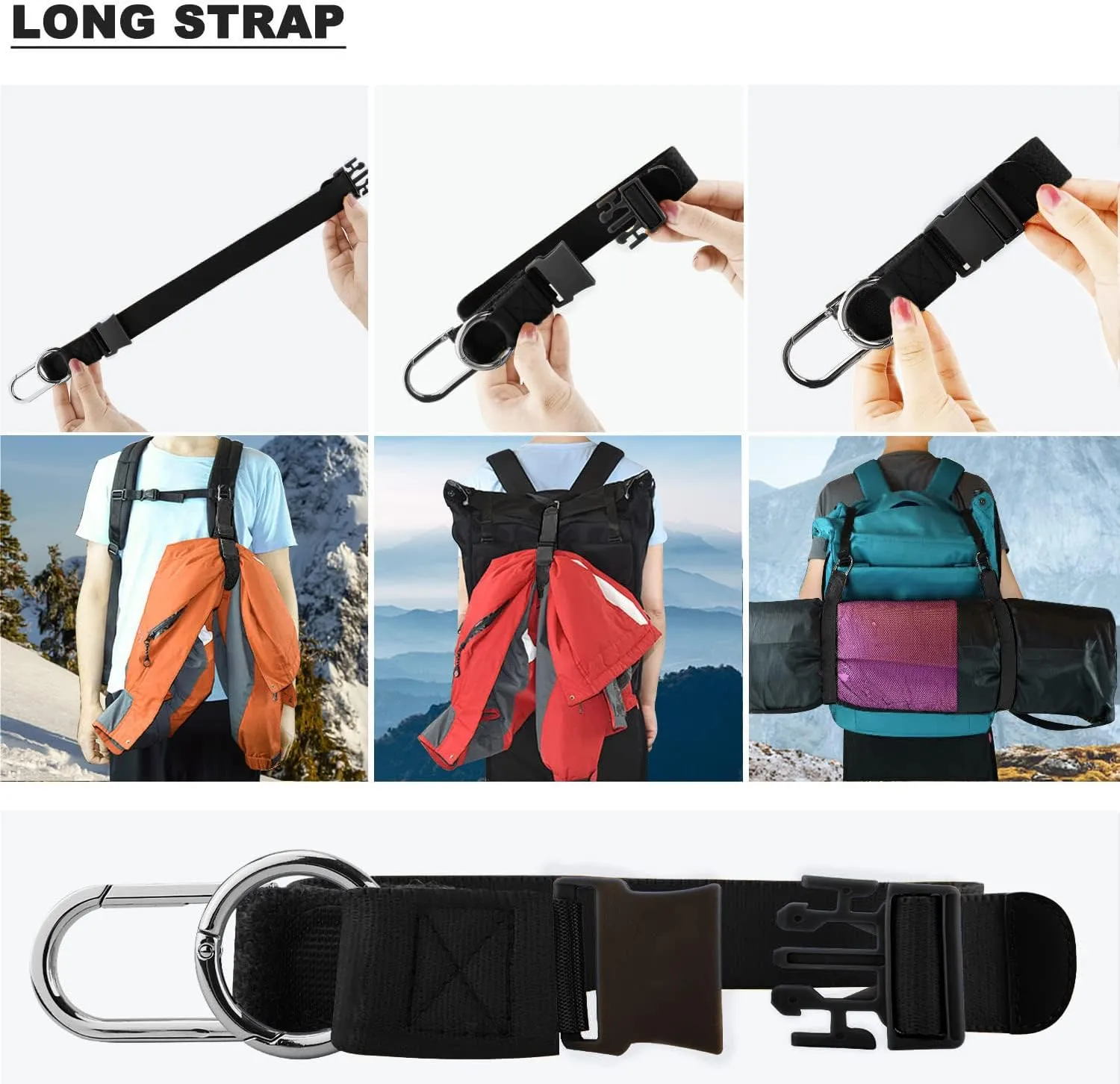 ZINZ Elastic Jacket Gripper Travel Strap with D-Ring Hooks and Buckle, Suitcase Straps Belts Travel Accessories, Makes Your Hands Free